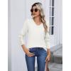 Zeagoo Womens V Neck Sweaters Shirts Long Sleeve Lightweight Ribbed Knit Pullover Sweater Blouse Tops with Buttons Oufits(White)