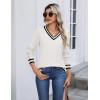 Zeagoo Womens V Neck Sweaters Shirts Long Sleeve Lightweight Ribbed Knit Pullover Sweater Blouse Tops with Buttons Oufits(White-black)