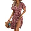 ZEAGOO Womens Summer Sundress Ruffle Short Sleeve Casual Dresses V Neck Floral Wrap A-Line Party Dress with Pockets(01-red Floral 1)