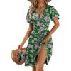 ZEAGOO Womens Summer Sundress Ruffle Short Sleeve Casual Dresses V Neck Floral Wrap A-Line Party Dress with Pockets(Green-pink)
