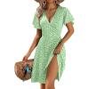 ZEAGOO Womens Summer Sundress Ruffle Short Sleeve Casual Dresses V Neck Floral Wrap A-Line Party Dress with Pockets(Light Green)