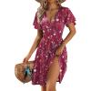 ZEAGOO Womens Summer Sundress Ruffle Short Sleeve Casual Dresses V Neck Floral Wrap A-Line Party Dress with Pockets(Red Floral 2)