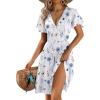 ZEAGOO Womens Summer Sundress Ruffle Short Sleeve Casual Dresses V Neck Floral Wrap A-Line Party Dress with Pockets(White Floral)