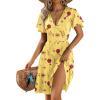 ZEAGOO Womens Summer Sundress Ruffle Short Sleeve Casual Dresses V Neck Floral Wrap A-Line Party Dress with Pockets(Yellow Floral 1)