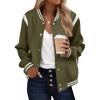 Zeagoo Bomber Jacket Women Varsity Casual Button Down Lightweight 2026 Spring Fashion Short School Outfits with Pockets(Army Green)