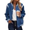 Zeagoo Bomber Jacket Women Varsity Casual Button Down Lightweight 2026 Spring Fashion Short School Outfits with Pockets(Blue)