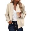 Zeagoo Bomber Jacket Women Varsity Casual Button Down Lightweight 2026 Spring Fashion Short School Outfits with Pockets(Champagne)