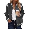 Zeagoo Bomber Jacket Women Varsity Casual Button Down Lightweight 2026 Spring Fashion Short School Outfits with Pockets(Dark Grey)