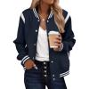 Zeagoo Bomber Jacket Women Varsity Casual Button Down Lightweight 2026 Spring Fashion Short School Outfits with Pockets(Navy Blue)