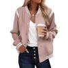 Zeagoo Bomber Jacket Women Varsity Casual Button Down Lightweight 2026 Spring Fashion Short School Outfits with Pockets(Pink)