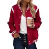 Zeagoo Bomber Jacket Women Varsity Casual Button Down Lightweight 2026 Spring Fashion Short School Outfits with Pockets(Red)