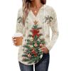 Zeagoo Hoodies for Women Long Sleeve Drawstring V Neck Pullover Sweatshirts Shirts Loose Casual Fall Tops(04-christmas Khaki)