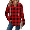 Zeagoo Hoodies for Women Long Sleeve Drawstring V Neck Pullover Sweatshirts Shirts Loose Casual Fall Tops(05-red Plaid)