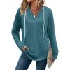 Zeagoo Hoodies for Women Long Sleeve Drawstring V Neck Pullover Sweatshirts Shirts Loose Casual Fall Tops(Blue Green)