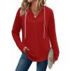 Zeagoo Hoodies for Women Long Sleeve Drawstring V Neck Pullover Sweatshirts Shirts Loose Casual Fall Tops(Bright Red)