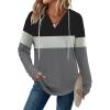 Zeagoo Hoodies for Women Long Sleeve Drawstring V Neck Pullover Sweatshirts Shirts Loose Casual Fall Tops(Grey Black)