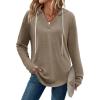 Zeagoo Hoodies for Women Long Sleeve Drawstring V Neck Pullover Sweatshirts Shirts Loose Casual Fall Tops(Khaki)