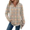 Zeagoo Hoodies for Women Long Sleeve Drawstring V Neck Pullover Sweatshirts Shirts Loose Casual Fall Tops(Khaki Plaid)
