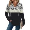 Zeagoo Hoodies for Women Long Sleeve Drawstring V Neck Pullover Sweatshirts Shirts Loose Casual Fall Tops(Leopard Black)