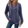 Zeagoo Hoodies for Women Long Sleeve Drawstring V Neck Pullover Sweatshirts Shirts Loose Casual Fall Tops(Navy Blue)