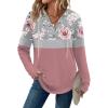 Zeagoo Hoodies for Women Long Sleeve Drawstring V Neck Pullover Sweatshirts Shirts Loose Casual Fall Tops(Peony Pink)