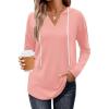 Zeagoo Hoodies for Women Long Sleeve Drawstring V Neck Pullover Sweatshirts Shirts Loose Casual Fall Tops(Pink)