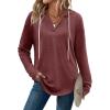 Zeagoo Hoodies for Women Long Sleeve Drawstring V Neck Pullover Sweatshirts Shirts Loose Casual Fall Tops(Wine Red)