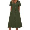 Zeagoo Summer Dresses for Women 2026 Button Down Shirt Dresses Aline Long Sundress Short Sleeve Beach Travel Cover Up(Army Green)