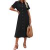 Zeagoo Summer Dresses for Women 2026 Button Down Shirt Dresses Aline Long Sundress Short Sleeve Beach Travel Cover Up(Black)