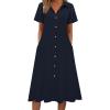 Zeagoo Summer Dresses for Women 2026 Button Down Shirt Dresses Aline Long Sundress Short Sleeve Beach Travel Cover Up(Blue)