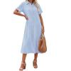 Zeagoo Summer Dresses for Women 2026 Button Down Shirt Dresses Aline Long Sundress Short Sleeve Beach Travel Cover Up(Blue Stripe)