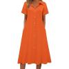 Zeagoo Summer Dresses for Women 2026 Button Down Shirt Dresses Aline Long Sundress Short Sleeve Beach Travel Cover Up(Orange)