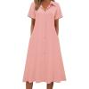 Zeagoo Summer Dresses for Women 2026 Button Down Shirt Dresses Aline Long Sundress Short Sleeve Beach Travel Cover Up(Pink)
