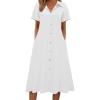 Zeagoo Summer Dresses for Women 2026 Button Down Shirt Dresses Aline Long Sundress Short Sleeve Beach Travel Cover Up(White)