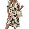 Zeagoo Summer Dresses for Women Short Sleeve Shift Dress V Neck Casual Mini Beach Vacation Boho Sundress with Pockets(Beige Floral)