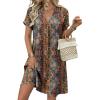 Zeagoo Summer Dresses for Women Short Sleeve Shift Dress V Neck Casual Mini Beach Vacation Boho Sundress with Pockets(Brown Floral)