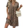 Zeagoo Summer Dresses for Women Short Sleeve Shift Dress V Neck Casual Mini Beach Vacation Boho Sundress with Pockets(Brown Leopard An136)