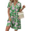 Zeagoo Summer Dresses for Women Short Sleeve Shift Dress V Neck Casual Mini Beach Vacation Boho Sundress with Pockets(Green Floral)