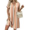 Zeagoo Summer Dresses for Women Short Sleeve Shift Dress V Neck Casual Mini Beach Vacation Boho Sundress with Pockets(Khaki Stripe)