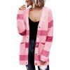 Zeagoo Womens 2026 Long Sleeve Chunky Cable Knit Fall Cardigans Sweaters Button Down Open Front Outerwear with Pockets(Pink Colorblock)