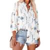 Zeagoo Womens Button Down Shirts Oversized Long Sleeve Floral Printed Blouses Casual Work Tops Drop Shoulder Outfit Clothes(Bf290)