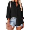 Zeagoo Womens Button Down Shirts Oversized Long Sleeve Floral Printed Blouses Casual Work Tops Drop Shoulder Outfit Clothes(Z-black)