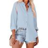 Zeagoo Womens Button Down Shirts Oversized Long Sleeve Floral Printed Blouses Casual Work Tops Drop Shoulder Outfit Clothes(Z-blue)