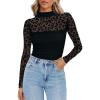 Zeagoo Womens Mesh Sheer Long Sleeve Top Mock Turtle Neck See Though Shirts Ruched Sexy Casual Going Out Blouses(Black Leopard)