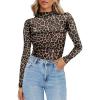 Zeagoo Womens Mesh Sheer Long Sleeve Top Mock Turtle Neck See Though Shirts Ruched Sexy Casual Going Out Blouses(Leopard)