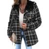 Zeagoo Womens Plaid Shacket Jacket Long Sleeve Fleece Hooded Jackets Fall Winter Warm Coat S-2XL(Black)