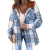 Zeagoo Womens Plaid Shacket Jacket Long Sleeve Fleece Hooded Jackets Fall Winter Warm Coat S-2XL(Blue)