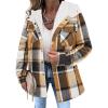Zeagoo Womens Plaid Shacket Jacket Long Sleeve Fleece Hooded Jackets Fall Winter Warm Coat S-2XL(Brown Plaid)