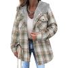 Zeagoo Womens Plaid Shacket Jacket Long Sleeve Fleece Hooded Jackets Fall Winter Warm Coat S-2XL(Grey)