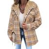 Zeagoo Womens Plaid Shacket Jacket Long Sleeve Fleece Hooded Jackets Fall Winter Warm Coat S-2XL(Khaki)